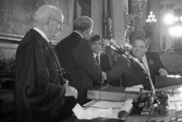 Manderino shaking hands with K. Leroy Irvis