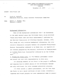 Memo, December 19,1974 from Marvin J. Mundel, Research Counsel, to Louis B. Kozloff, Executive Director for House Consumer Protection Committee. Subject: Anti-trust law.