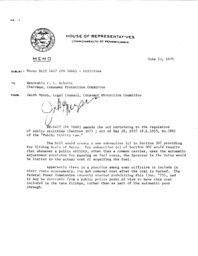 Memo, June 23, 1975 from Jacob Myers, Legal Counsel, to Rep. C.L. Schmitt. Subject: House Bill 1417 (PN 1666) - Utilities.