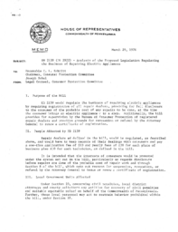 Memo, March 29, 1976 from Joseph Sobel, Legal Counsel, to Rep. C.L. Schmitt. Subject: HB 2139 (PN 2922) - analysis of the proposed legislation regulatin the business of repairing electric appliances.