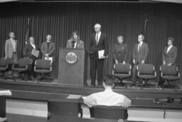 Press Conference in House's Press Room, Capitol Media Center, Members, Participants, Reporters, Senate Members