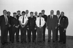 Group Photo in East Wing Rotunda with Mayer of York, Firefighters, Members