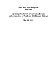 Speech, Academy Hill Historic District, May 18, 1999