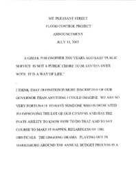 Speech, Mount Pleasant Flood Control Project, July 19, 2003