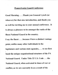 Pennsylvania Guard Conference Speech, April 27, 2002