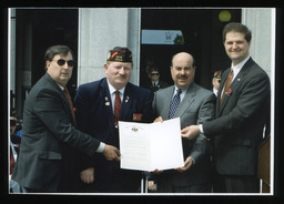 Rep. Paul W. Semmel, Thomas A. Michlovic, and Rep. Scott E. Hutchinson with a recipient of a House citation for the Loyalty Day Program.