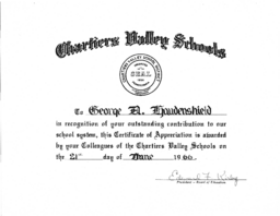 Certificate of Appreciation from Chartiers Valley School District