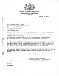 Shapp, Milton J. (Governor), Letter to Austin M. Harrier