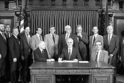 Bill Signing in Governor's Reception Room, AFL-CIO Representative, Members, Sec of Env Resources, Secretary of Labor and Industry, Senate Members, Staff