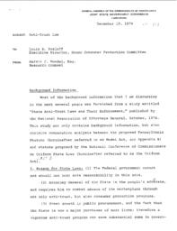 Memo, December 19,1974 from Marvin J. Mundel, Research Counsel, to Louis B. Kozloff, Executive Director for House Consumer Protection Committee. Subject: Anti-trust law.