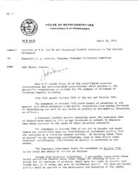 Memo, April 29, 1975 from Jake Myers, Counsel, to Rep. C.L. Schmitte. Subject: Analysis of H.B. 742 PN 840 (Fraternal benefit societies to pay certain dividends).