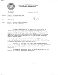 Memo, September 7, 1976 from Marvin J. Mundel, Research Counsel, to Rusty Cowan. Subjet: Analysis of HB 1392 (PN 1630).