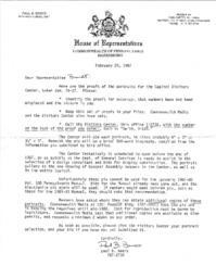 Letter from Paul B. Beers, Research Conosultant, to Rep. Brandt. Regarding picking portraits taken for the portrait gallery in the newly opening Capitol Visitors Center.