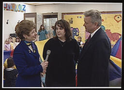Rep. Mary Ann Dailey interviews a teacher in her classroom of young children.