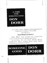 Campaign flyer proof. "A time for someone good: Don Dorr."
