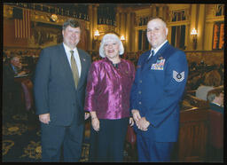 Photograph of Rep. Peter Zug, Rep. Mauree Gingrich, and Technical Sargeant William Meiser. Taken when he visited May 1, 2006.