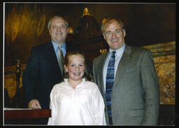 Rachael Miller, Guest Page, standing on the Speaker's Rostrum with Speaker John M. Perzel and Rep. Roy Baldwin