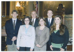 Rep. Roy Baldwin with his interns, Marge Maynor, Katie Bell, Tara Miller, Chris Parker and Sara Gross, Speaker's Rostrum