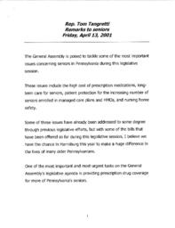 Speech, Senior Citizens, April 13, 2001