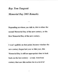 Speech, Memorial Day, May 28, 2001