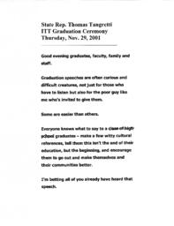 Speech, ITT Technical Institute, November 29, 2001