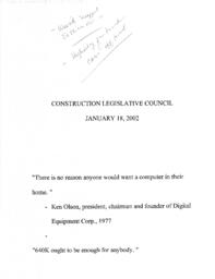 Speech, Construction Legislative Council, January 18, 2002