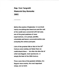 Speech, Memorial Day, May 27, 2002