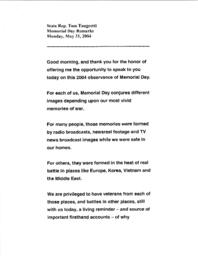 Speech, Memorial Day, May 31, 2004
