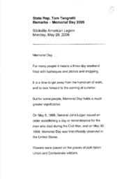Speech, Memorial Day, May 29, 2006