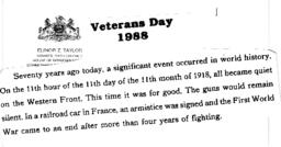 Speech, Veterans Day, 1988