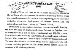 Speech, Armed Forces Day and Memorial Day, 1991