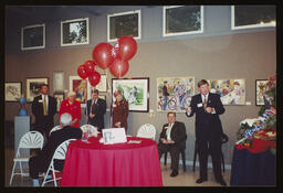Chester County Art Center, Campaign event, Rep. Elinor Z. Taylor standing with Rep. Carole Rubley near her, and a man is standing giving a speech.