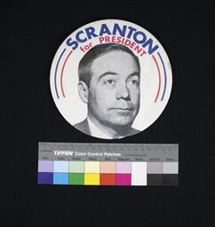Campaign button with the face of Governor William Scranton. He did not win the nomination from the Republican Party.