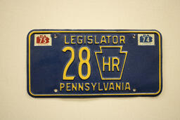 License plate for the 28th District that was on the car during tenure as a member of the Pennsylvania House of Representatives.