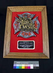 Plaque, "Presented to Honorable Ellen Bard. In appreciation of financial support for thermal imaging camera Roslyn Fire Company"