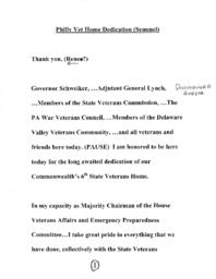 Delaware Valley Veterans' Home Dedication Program and Speech, November 1, 2002